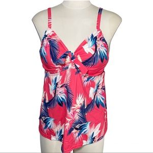 Swimsuits for all Tie Front Coral tropical floral‎ Halter Wire Tankini Top